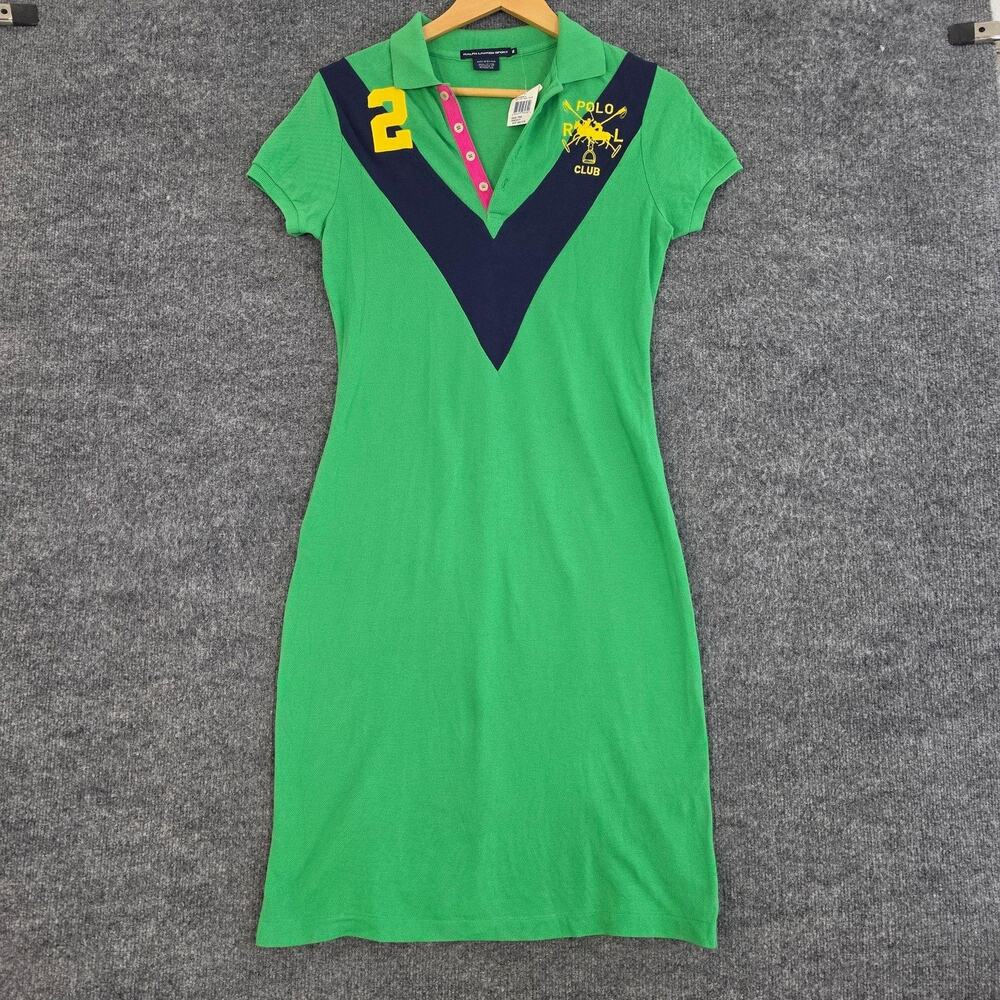 Vtg Ralph Lauren Sport Dress Medium Polo Shirt Pique Navy Colorblock Preppy 90s